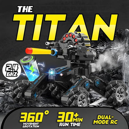 RC Tank Car with DriftHand Gesture Control Dual Mode Stunt Truck with Light Spray and Music 2.4Ghz Free Deformation Remote Control Fighting Bullets Vehicle for Kids