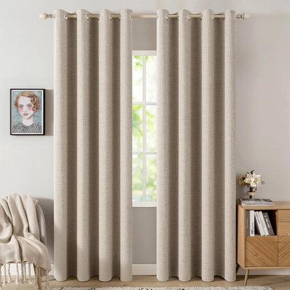 MIULEE 100% Blackout Linen Textured Curtains - Thermal Insulated Taupe Drapes | 52 x 96 Inch (2 Panels)