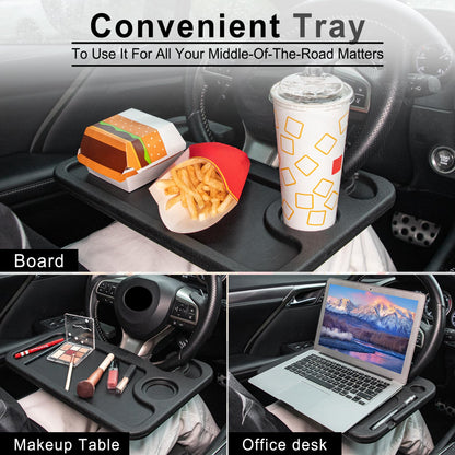 JUSTTOP Car Steering Wheel Desk for Laptop,Multipurpose Travel Car Accessories, Car Seat Stand Trays for Eating, Steering Wheel Under Table Console(Black)