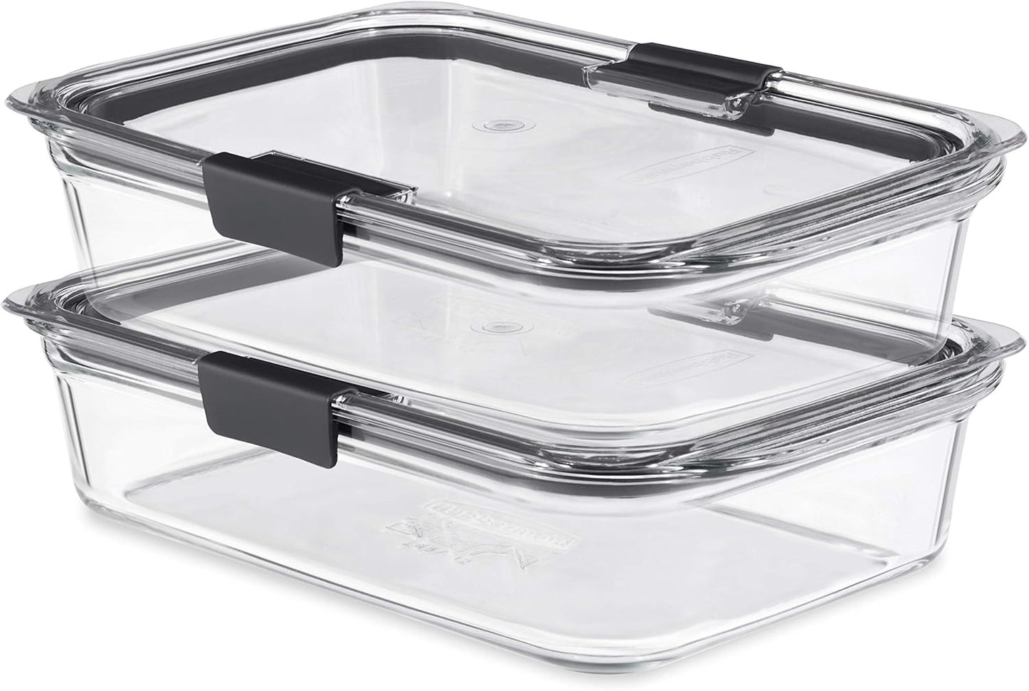 Rubbermaid Brilliance Glass Storage Containers - 8-Cup, 2-Pack with Lids - Large, Clear Design