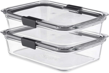 Rubbermaid Brilliance Glass Storage Containers - 8-Cup, 2-Pack with Lids - Large, Clear Design