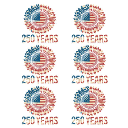 6 Sheets 250th Anniversary USA Iron on Patches Heat Transfer Independence Day Flower and USA Flag Designs 4th of July DTF Transfers Vinyl Stickers Supplies for T-Shirts Bags Clothes DIY Craft Decor