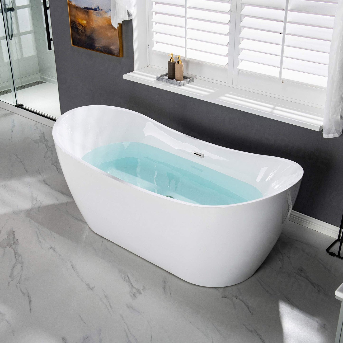 WOODBRIDGE 71"Freestanding White Acylic Soaking Bathtub with Chrome Drain and Overflow,B0017-C