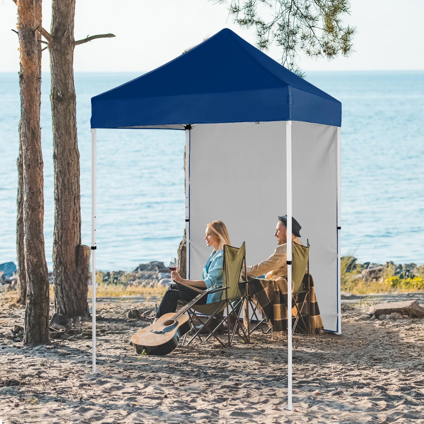 EAGLE PEAK Pop up Canopy 5x5, Outdoor Portable Canopy Tent with One Removable Sunwall, Carry Bag Included, Dark Blue