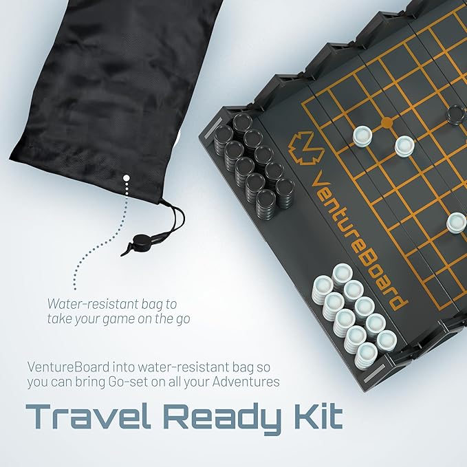 VENTUREBOARD GO 9x9 6 Inches Magnetic Unique GO Set Board Game - Folding Board Portable Travel GO Board Game Pieces - (Black/Grey)