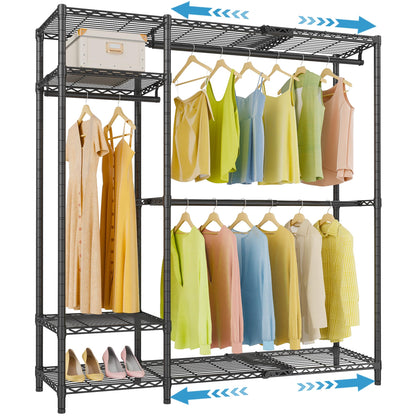 VIPEK X20 Expandable Metal Clothing Rack Adjustable from 3'3" to 4'8" Heavy Duty Garment Racks with Adjustable Shelves and Hanger Rods Portable Wardrobe Open Closet Rack System, Black