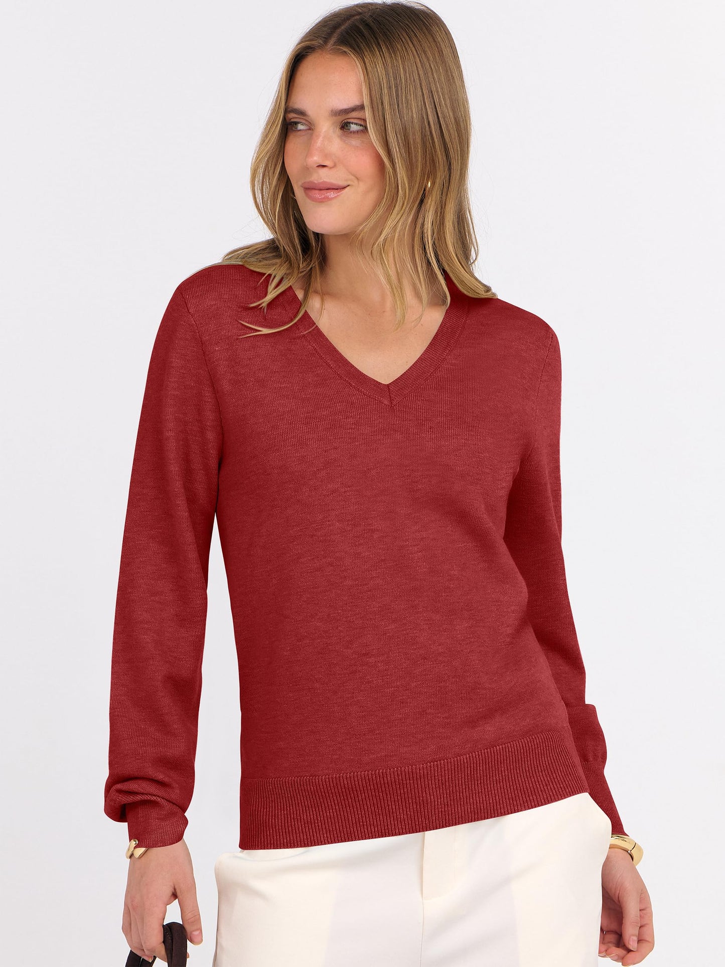 ANRABESS Womens Long Sleeve V Neck Sweaters 2025 Fall Casual Classic Soft Loose Fit Basic Pullover Jumper Top