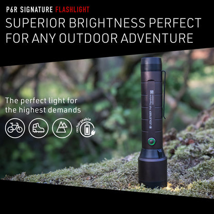 Ledlenser, P6R Signature Rechargeable Flashlight, High Power Premium LED, 1400 Lumens, Waterproof Light for Outdoor Use, Home, Camping, Black