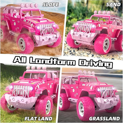 Pink Remote Control Car for Girls 4-7 2.4GHz Off-Road RC Jeep with Spray Climbing Toy for Girls Aged 3-4 5-6 7-8 9-10 Remote Control Vehicle Gift for Birthday Christmas Toys