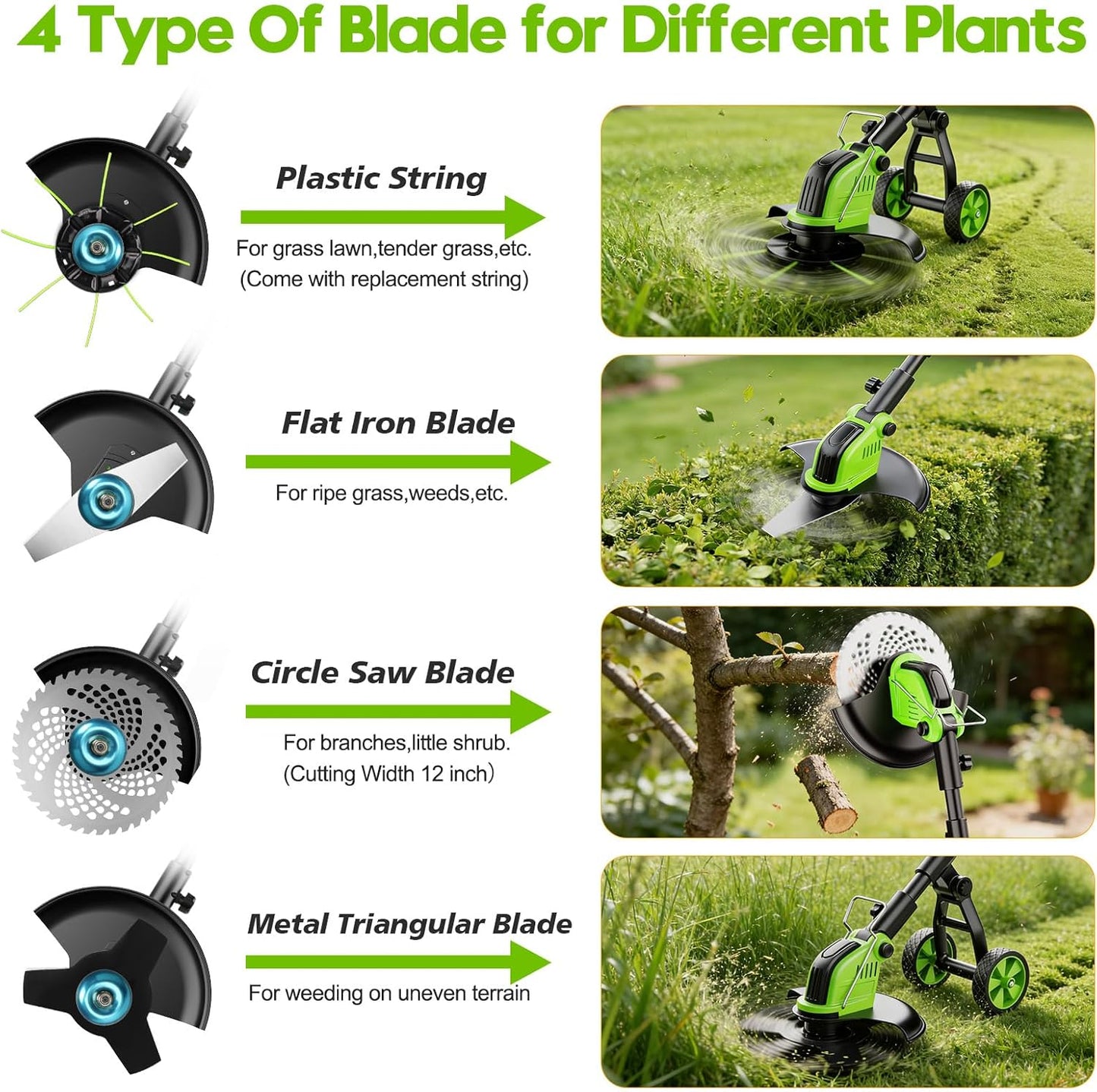 Skiennix 20000 RPM Electric Weed Wacker - Cordless 12" Brushless Grass Trimmer with 4-in-1 Functionality & 2 Batteries