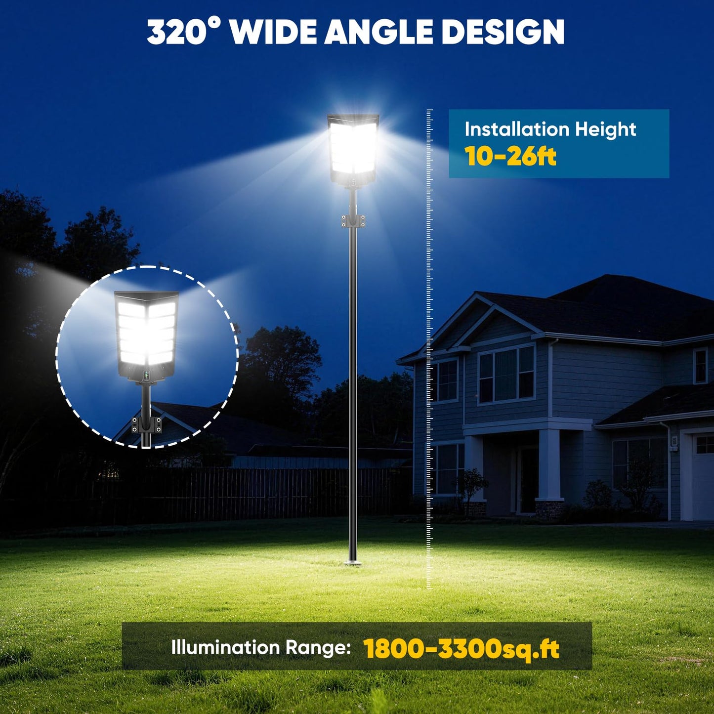 2 Pack 26" Large Solar Street Lights Outdoor Waterproof - 9000W 120000LM Solar Powered Parking Lot Light Dusk to Dawn,Motion Sensor Commercial LED Solar Flood Lights Remote Control