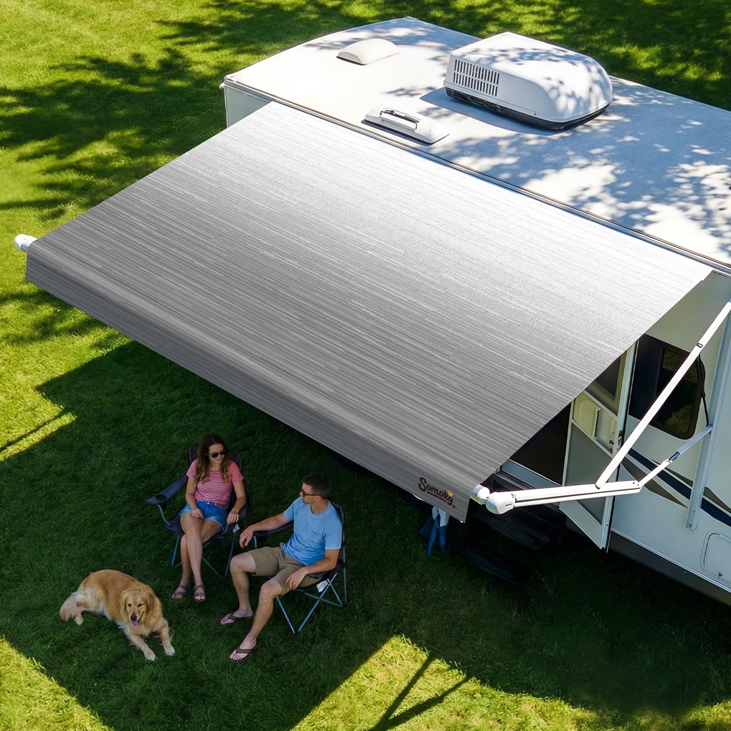 RV Awning Fabric Replacement, 19.5oz Heavy-Duty Vinyl Camper Awning, Heat-Sealed Seamless, DIY Setup, UPF 50+ Waterproof Canopy for Camper, Trailer, Motorhome (Graphite Gray, 16FT(Fabric 15'2"))