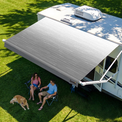 RV Awning Fabric Replacement, 19.5oz Heavy-Duty Vinyl Camper Awning, Heat-Sealed Seamless, DIY Setup, UPF 50+ Waterproof Canopy for Camper, Trailer, Motorhome (Graphite Gray, 16FT(Fabric 15'2"))