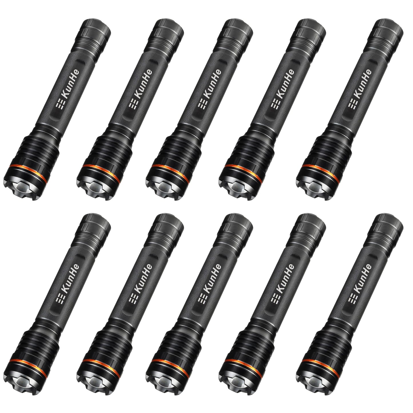 KunHe 10 Pack Heavy Duty 3D Cell LED Flashlights Large Aluminum Zoomable High Lumens 1000 LM Battery Powered Police Flash Light- Big Flashlight for Home Emergency Power Outages Camping Car