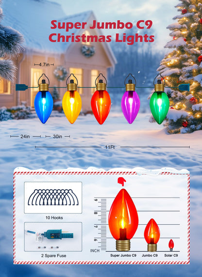 Minetom Christmas String Lights, 11Ft 5 LED Jumbo C9, Waterproof, Multicolor, 2 Pack Super Jumbo Decorations