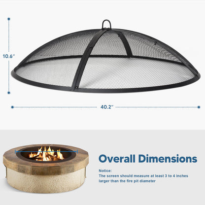 SUNCREAT Outdoor Fire Pit Spark Screen Cover Accessory, 40 Inch Patio Round Fire Mesh Screen Guard, Heavy Duty Steel Firepit Ember Lid, 40 Inch