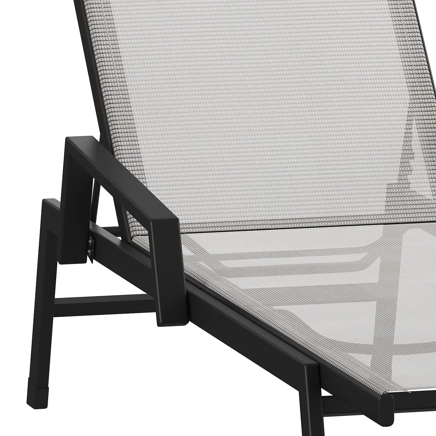 Flash Furniture Brazos Set of 2 Adjustable Chaise Lounge Chairs with Arms, All-Weather Outdoor Five-Position Recliners, Black/Gray