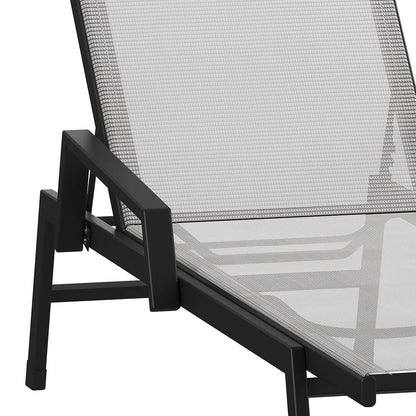 Flash Furniture Brazos Set of 2 Adjustable Chaise Lounge Chairs with Arms, All-Weather Outdoor Five-Position Recliners, Black/Gray