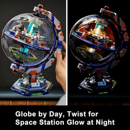 GEVINST Space Station Globe Building Set for Adults &amp Boys 1793 Pieces World Map Display Model Kit with Dual Illumination Modes 360° Rotatable Educational Stem Toys Gifts for Kids 8-14 Boys Girl