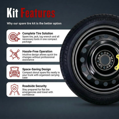 YIFSPARE Spare Tire Kit Compatible with Toyota 2023-2026 Crown Signia, 2022-2026 Corolla Cross - Includes 18x4 Rim, 145/85R18, 27.7” Rolling Diameter, Includes car Jack kit and tire Carrying Case