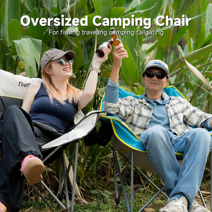 Oversized Camping Chair, Portable Folding Padded Camping Chairs with Cup Holder and Carry Bag, Heavy Duty Outdoor Camping Chairs for Adults, Up to 400Lb, for Fishing (Black-2 Pack)