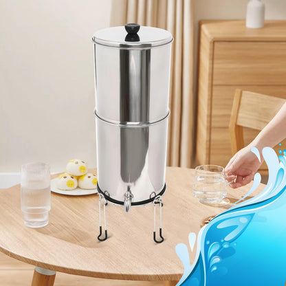 Denali Spring-1.6G (6 Liters)- Stainless Steel Gravity-Fed Water Filtration System with 2 Black Filters, SS Tap, POSTreat Filters, and Stainless Steel