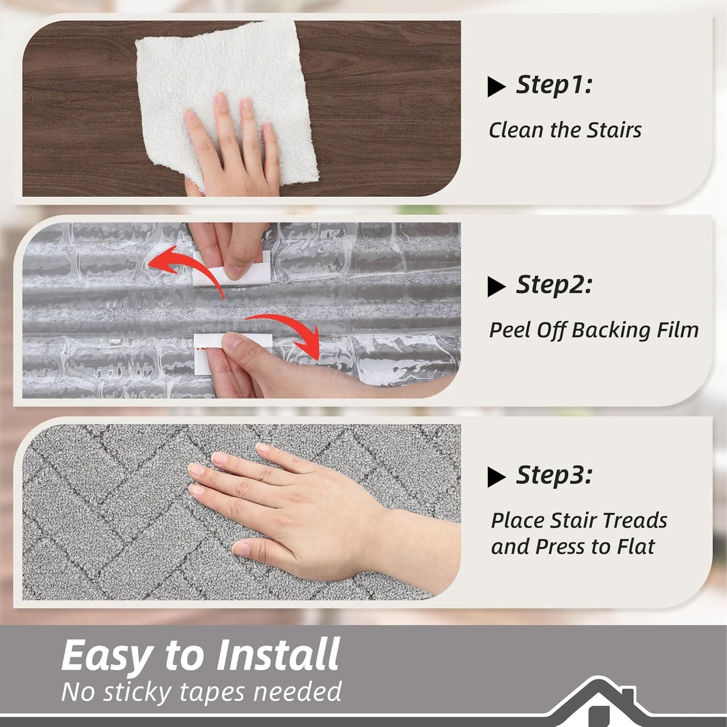 BEQHAUSE Non-Slip Carpet Stair Treads - Soft Indoor Stair Runners, 9" x 28", 15pcs, Grey, Machine Washable