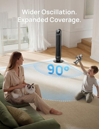 DREO Bladeless Tower Fan - Ultra Quiet 20dB with 8 Speeds & 90° Oscillation | High Velocity 28ft/s, Black