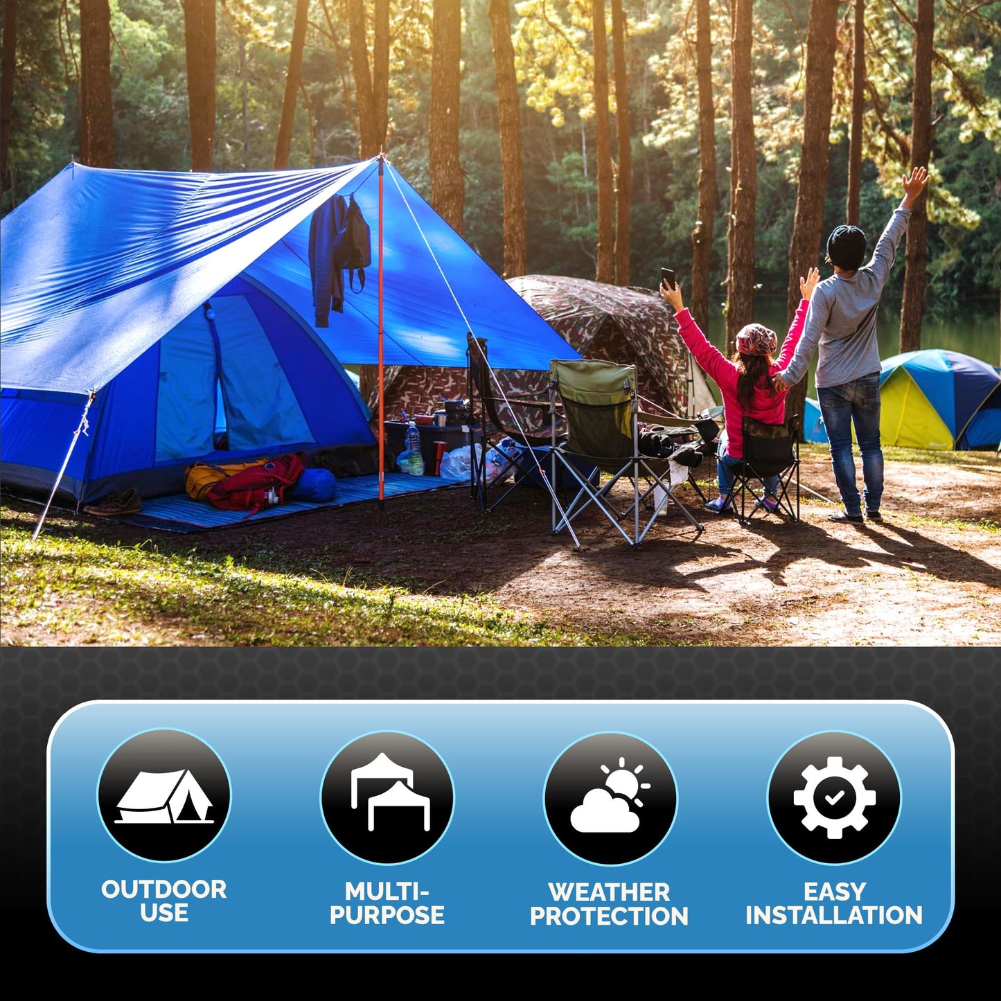 Dry Gear Tarps 40x60 Blue Tarp Waterproof – 5 MIL Thick Tarpaulin Outdoor Cover - Multipurpose Protection Poly Tarp for Camping, Tent, Roof, Patio, Pool, Floor, Furniture, Boat, Truck Beds, Pack of 1