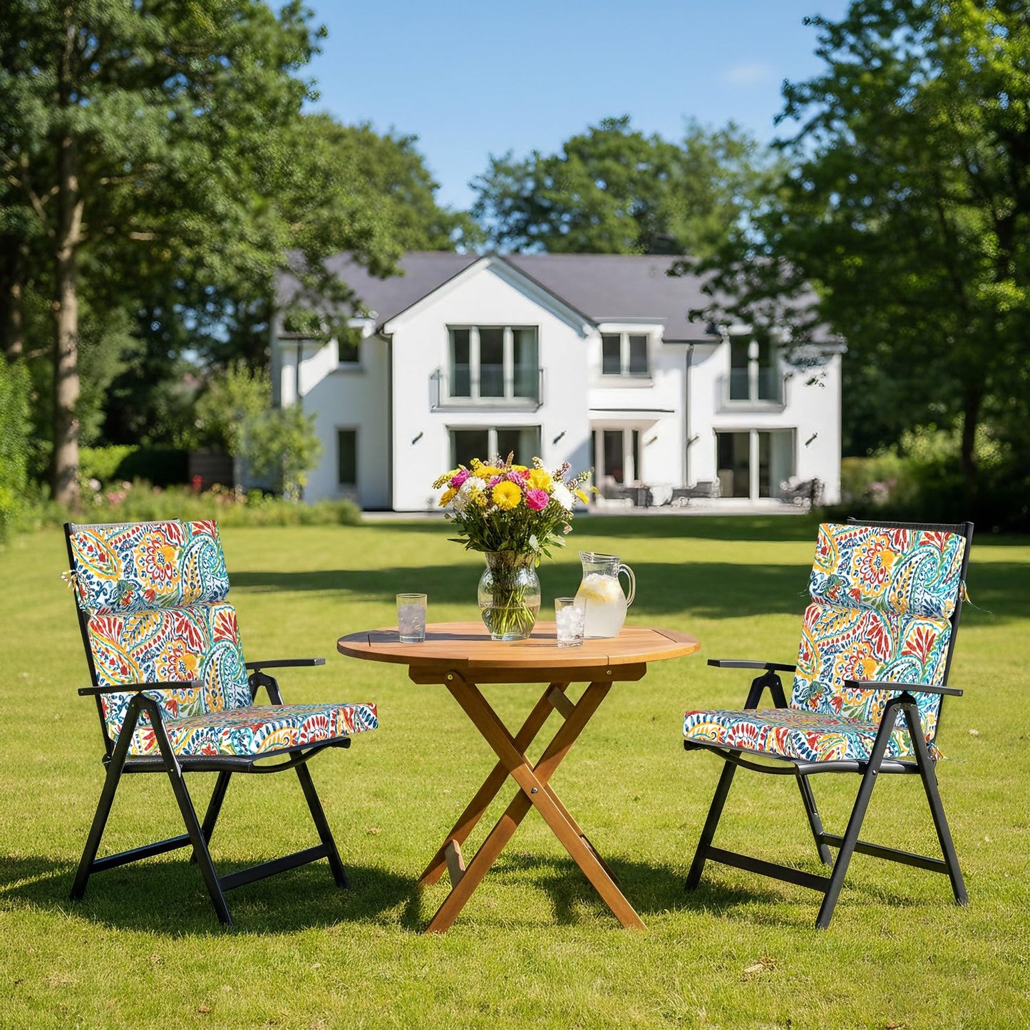 DYTXIII Outdoor High Back Chair Cushions Set of 2, 44"x22" Water Repellent Patio Seat Cushions with Elastic Sponge, All Weather Chair Pads for Rocking, Dining Chairs, Patio Furniture - Paisley Multi