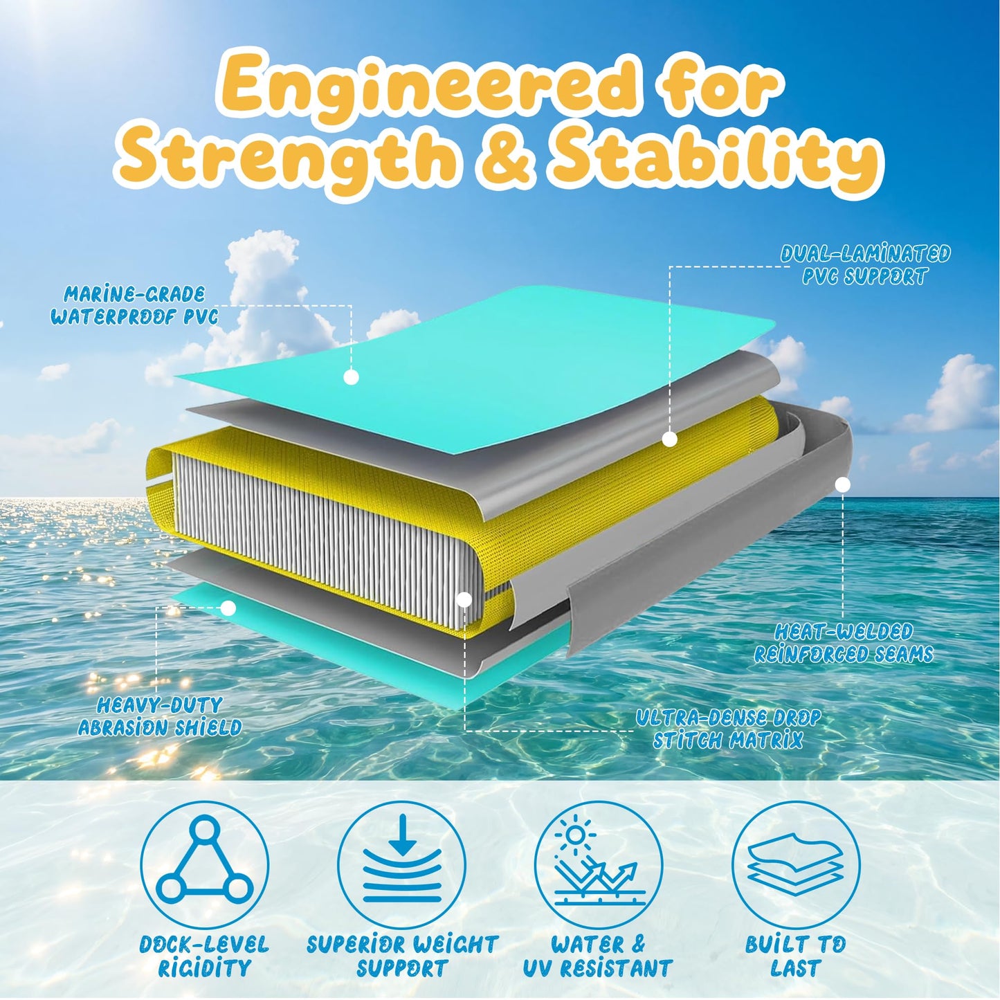 Inflatable Floating Dock with Dog Ramp, Large Floating Island Platform for Adults and Pets, Mesh Water Hammock with Non-Slip Steps, Heavy-Duty Floating Dock for Lake, Pool, River and Ocean