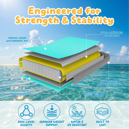 Inflatable Floating Dock with Dog Ramp, Large Floating Island Platform for Adults and Pets, Mesh Water Hammock with Non-Slip Steps, Heavy-Duty Floating Dock for Lake, Pool, River and Ocean