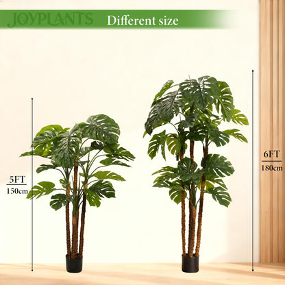 Joyplants 6FT Artificial Monstera,Fake Swiss Cheese Plants Faux Tropical with Bark and Black Pot for Indoor Outdoor Office Living Room Home Decor