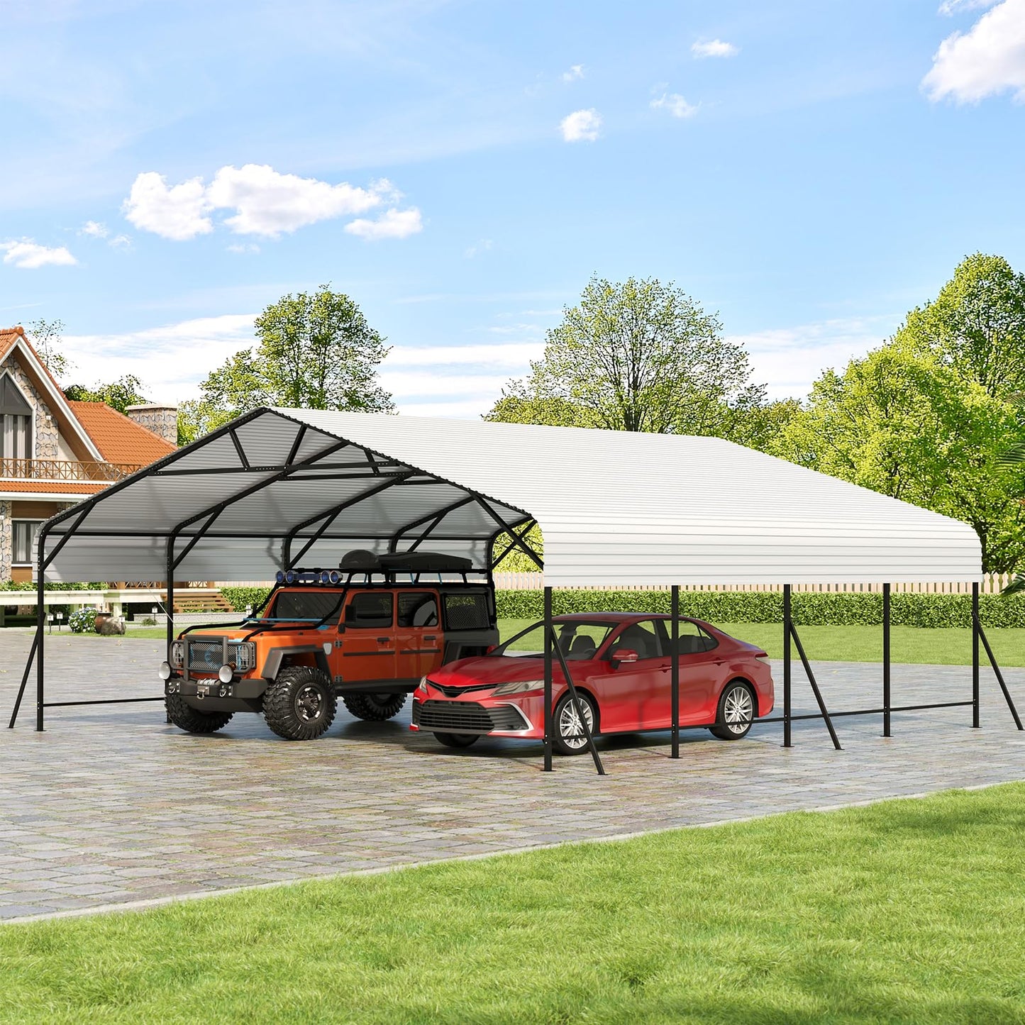 GarveeLife Metal Carport, Oversized Metal Garage with Steel Frame for All Weather, Heavy Duty Carports for Car, Boats and Tractor, 20x20x9FT