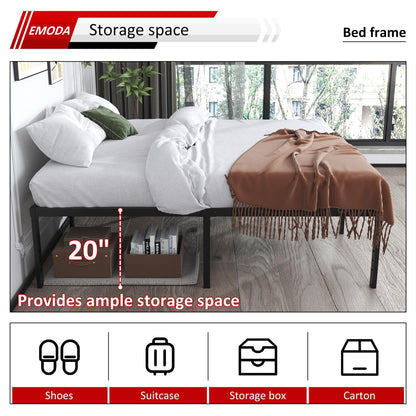 EMODA 20 Inch Queen Bed Frame No Box Spring Needed Heavy Duty Metal Tall Platform Bed Frame Queen Size with Large Storage Space, Easy Assembly, Black
