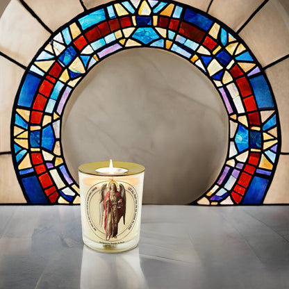 Tkaufen Saint Archangel Michael Candle 50 Hours with Warmer Ring│Hand-Poured Soy Wax│Protection from Terror, Evil Banishing, Spiritual Warrior, Energetic Cleansing, Defender│Design in Paris│3“×3.6”