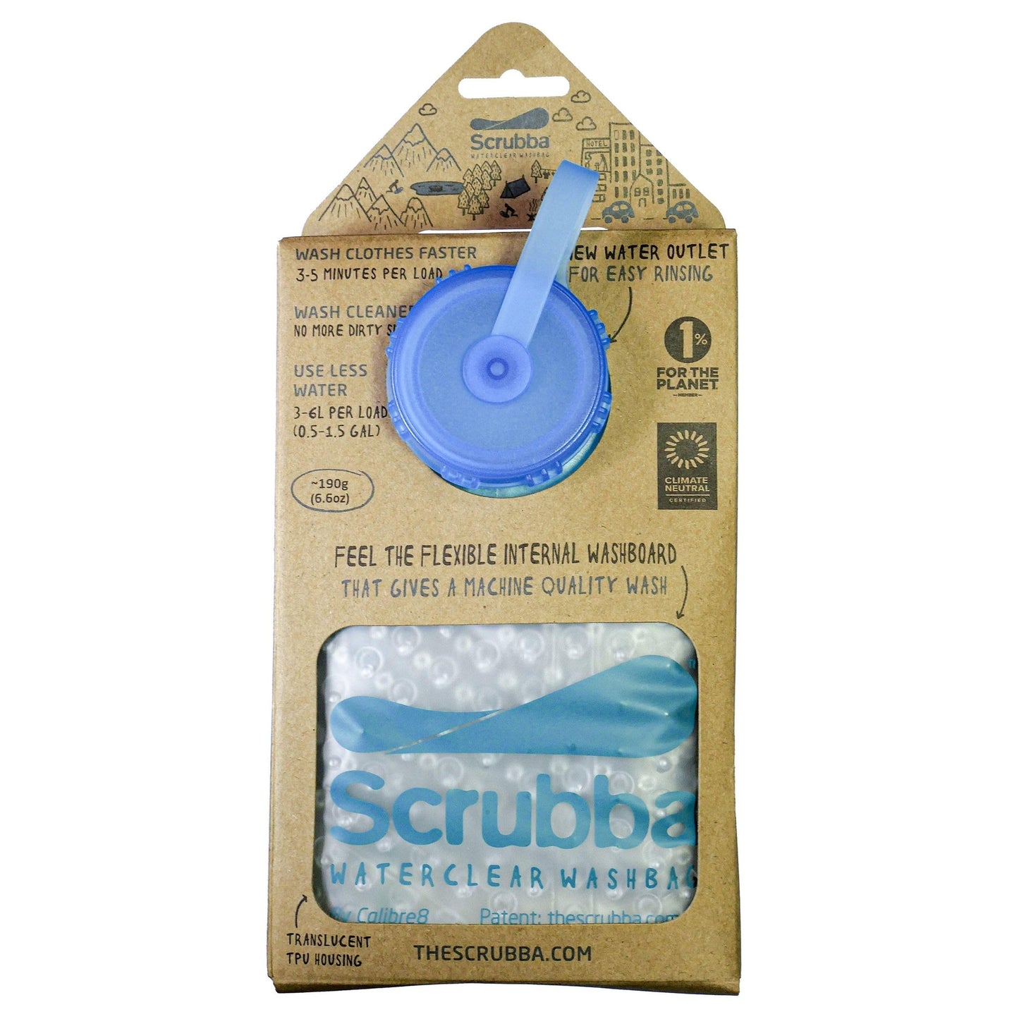 Scrubba WATERCLEAR Wash Bag & Dry Kit - Portable Washing Machine System with XL Towel, Pegless Line & Hangers - Lightweight Laundry Essentials for Camping, Hiking, Hostels & Hotels - Easy-Rinse Inlet