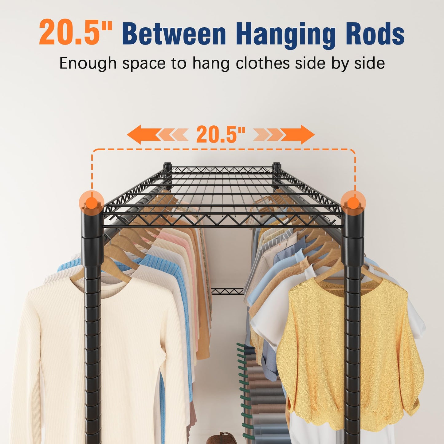 Homdox Heavy Duty Rolling Clothes Rack, Adjustable Clothing Rack for Hanging Clothes, Portable Closet Rack with 4 Hanging Rods, 2 Storage Shelves, 35.5" W x 20.5" D x 80" H, Black