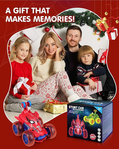 Spider RC Car for Kids – 4WD Remote Control Stunt Car with 360° Flip Fast Monster Crawler Toy with Light-Up Wheels – Rechargeable RC Vehicle Gift for Boys Ages 3-12