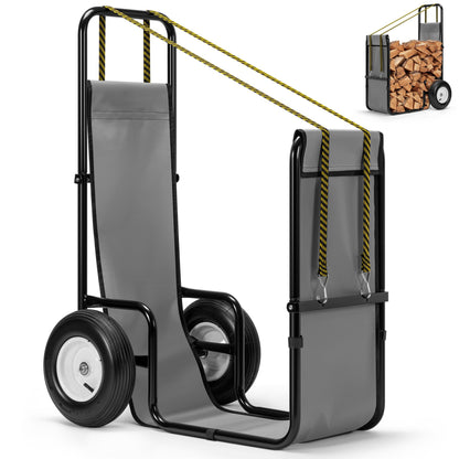 VIVOHOME Firewood Cart with Rubber Wheels and 600D Oxford Cloth, X-Large 300 LB Capacity Heavy Duty Steel Log Carrier Dolly Hauler, Wood Rack Storage Mover for Easy Transport Indoor Outdoor Use
