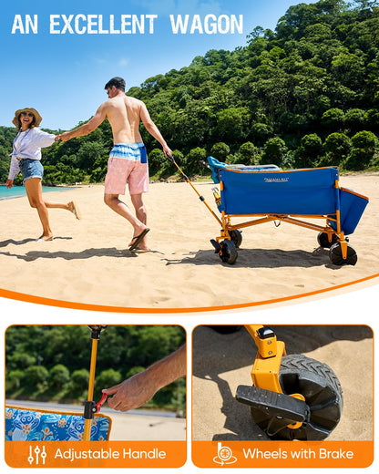 Old Bahama Bay 500lbs Love-Seat Wagon 3-in-1 Bench Wagon Seat for 2 Adults & Heavy Duty Utility Cart, 31L Detachable Cooler Bag, Adjustable Handle &Cup Holders,Perfect for The Beach, Sport, Camping