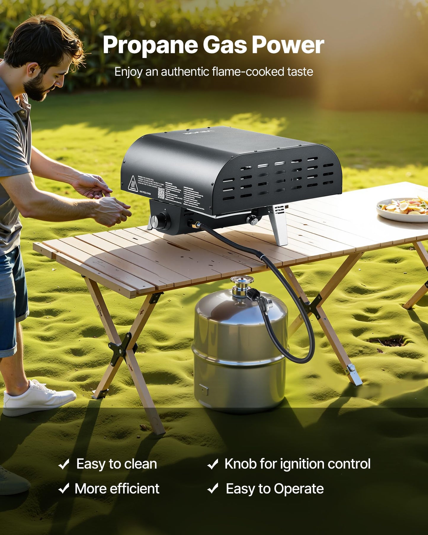VEVOR Propane Outdoor Pizza Oven, 12 in Auto Rotating Propane Gas Pizza Ovens, Portable Pizza Cooker with Electric Rotation System, Carry Bag, Pizza Maker for Outside Backyard Patio Camping, Black