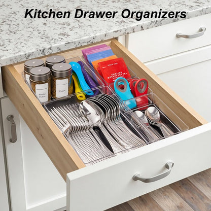 SMARTAKE 7-Piece Drawer Organizer with Non-Slip Silicone Pads, 4-Size Desk Drawer Organizer Trays Storage Tray for Makeup, Jewelries, Utensils in Bedroom Dresser, Office and Kitchen (Clear)