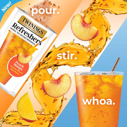 Twinings Peach Mango Herbal Tea | Instant Beverage with Real Fruit Bits | 30 Packets, Caffeine-Free Refreshment