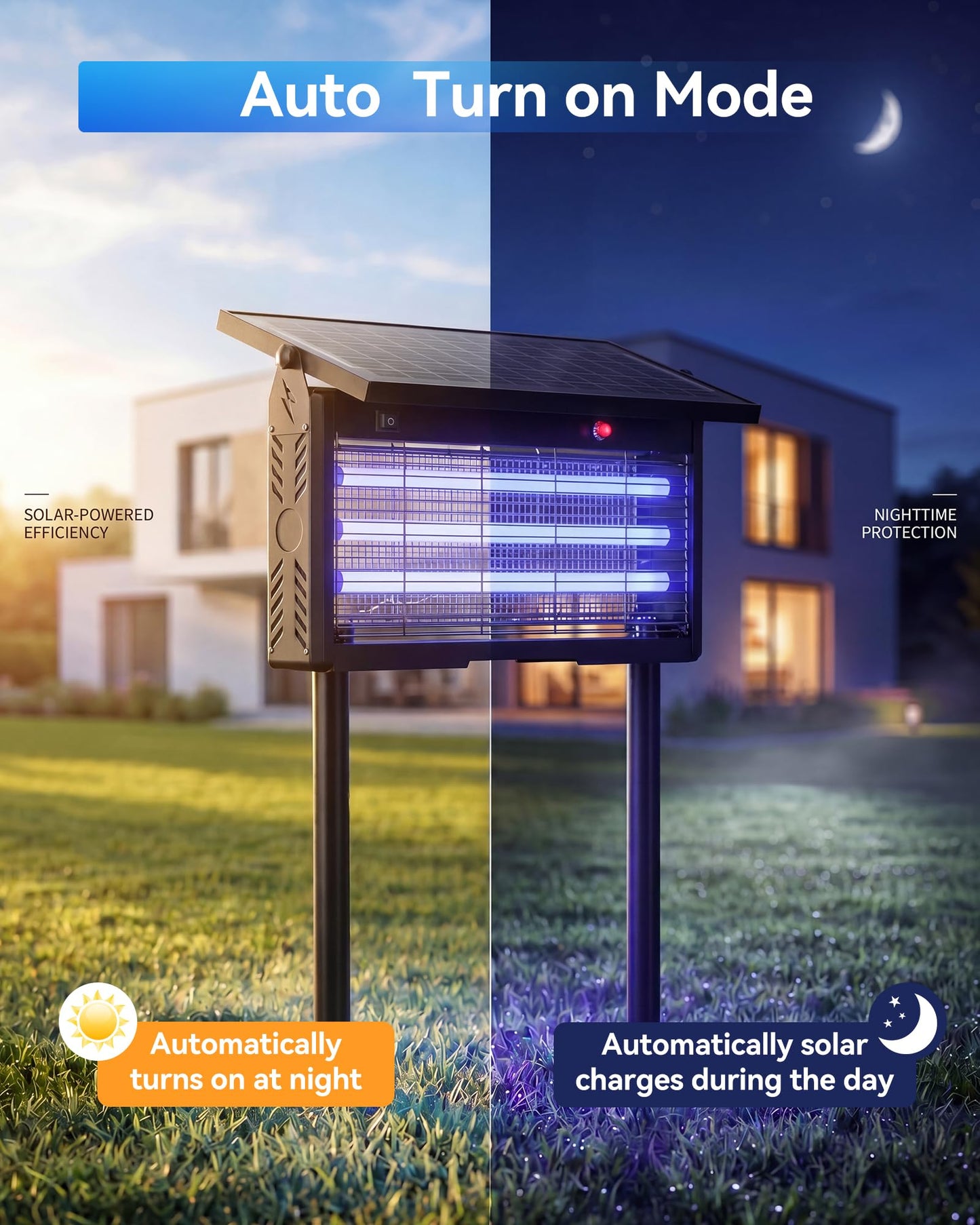 𝟐𝟎𝟐𝟔 𝐔𝐩𝐠𝐫𝐚𝐝𝐞𝐝 Solar Bug Zapper Outdoor, Mosquito Zapper Waterproof Electric Fly Zapper Rechargeable Mosquito Killer, Cordless Fly Insect Trap for Yard, Patio, Home, Garden, Camping