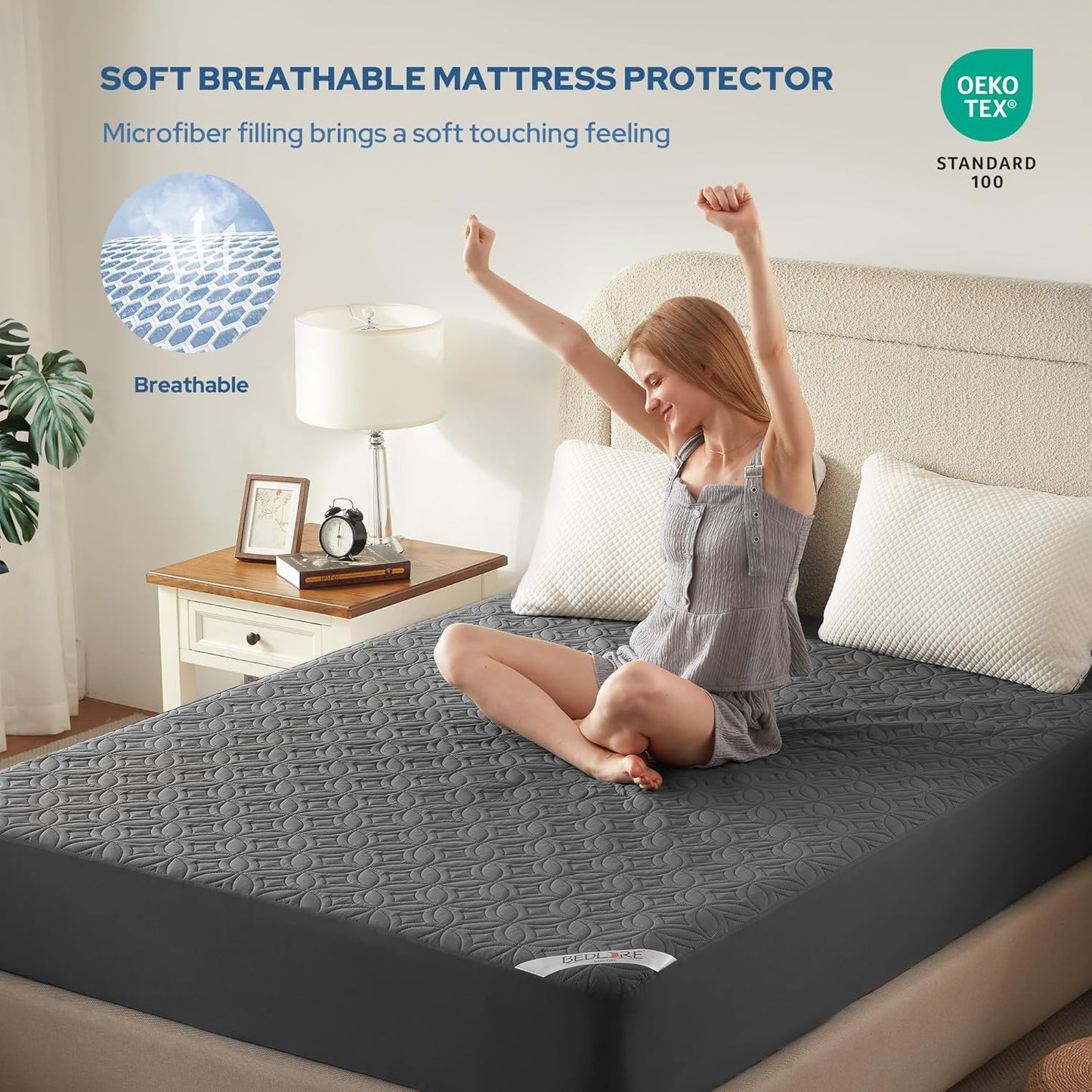 BEDLORE Waterproof Mattress Protector - Soft, Dirt-Proof Full Size Pad for Deep Pocket Beds (Gray)