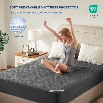 BEDLORE Waterproof Mattress Protector - Soft, Dirt-Proof Full Size Pad for Deep Pocket Beds (Gray)