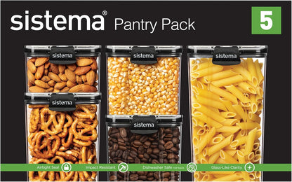 Sistema Tritan Ultra Airtight Storage Containers - 5-Pack Clear Stackable Food Storage, BPA-Free & Dishwasher Safe