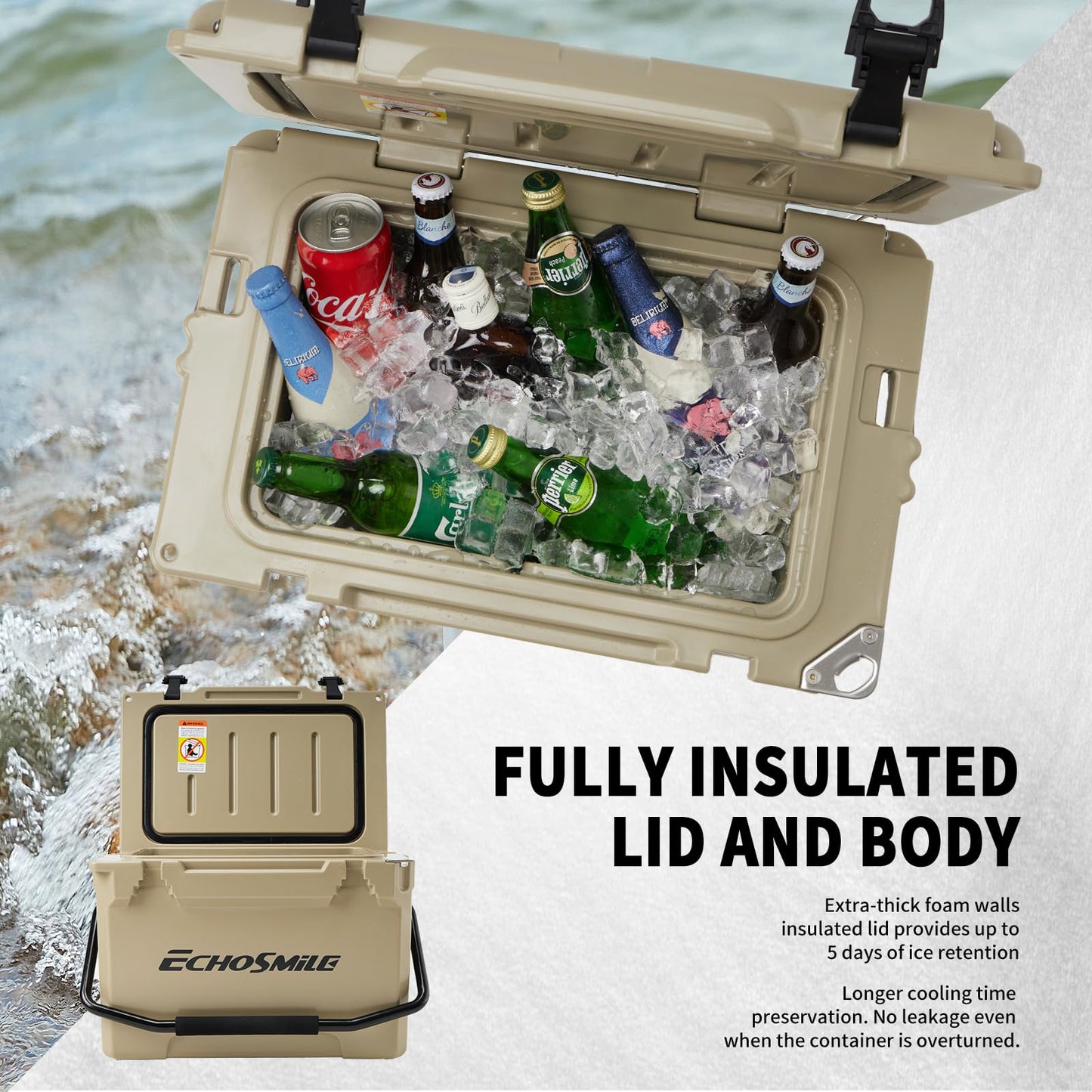 EchoSmile 25/30/35/40/60/75 Quart Rotomolded Cooler, Built to Stand up to The Rigors of The Journey