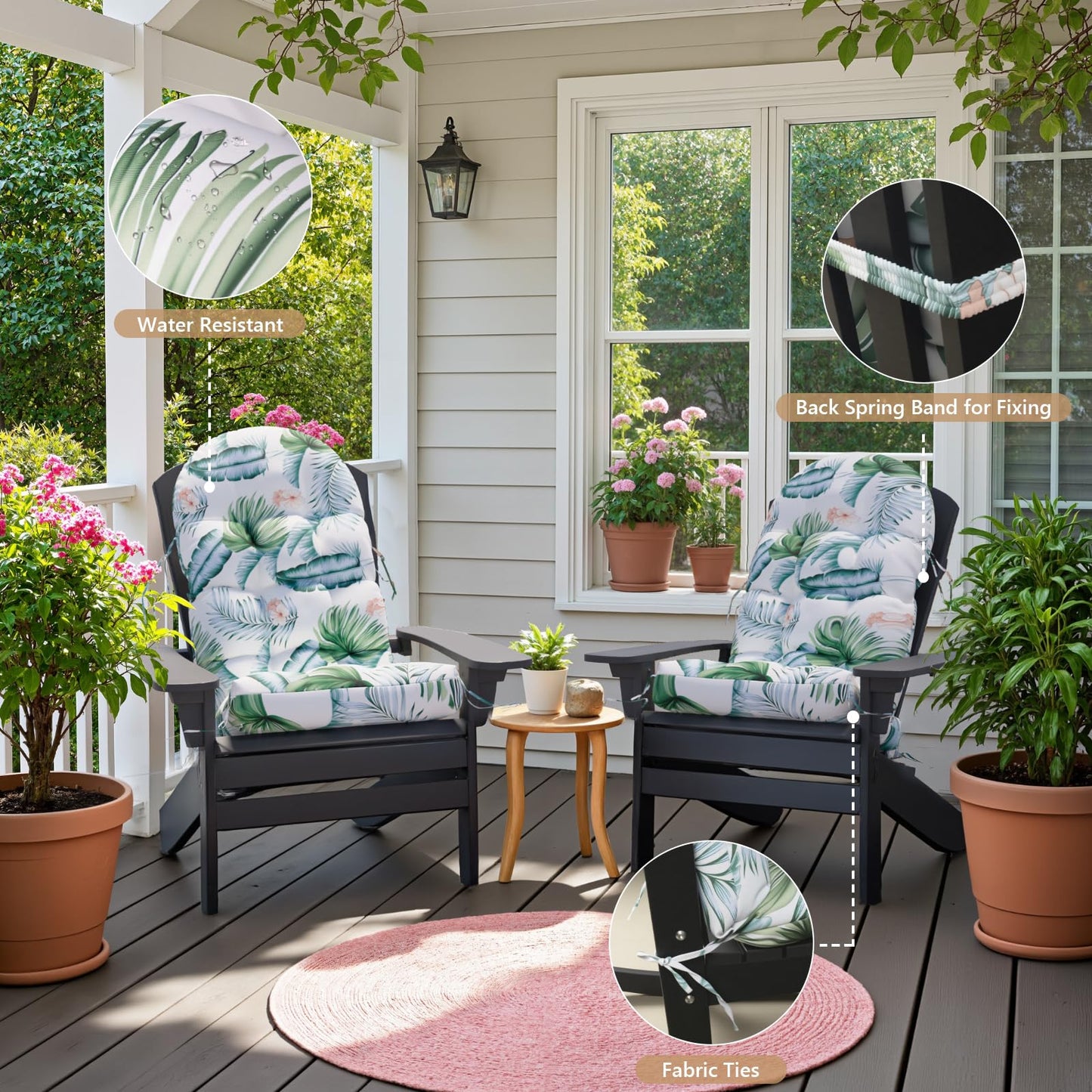 Sannwsg Adirondack Chair Cushion Set of 4, Rocking Chair Cushions, High Back Patio Cushions, Thickened Weather Resistant Patio Cushion with 6 Ties, Non Slip Fade & Waterproof